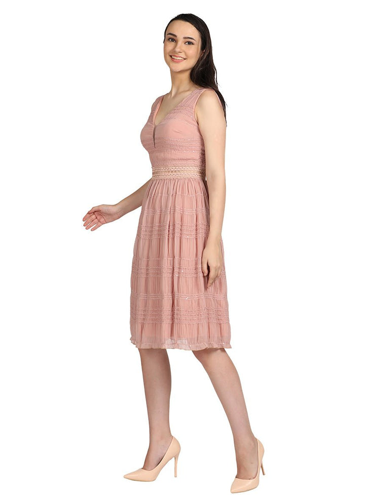 SHIFFON PLEATED MIDI DRESS