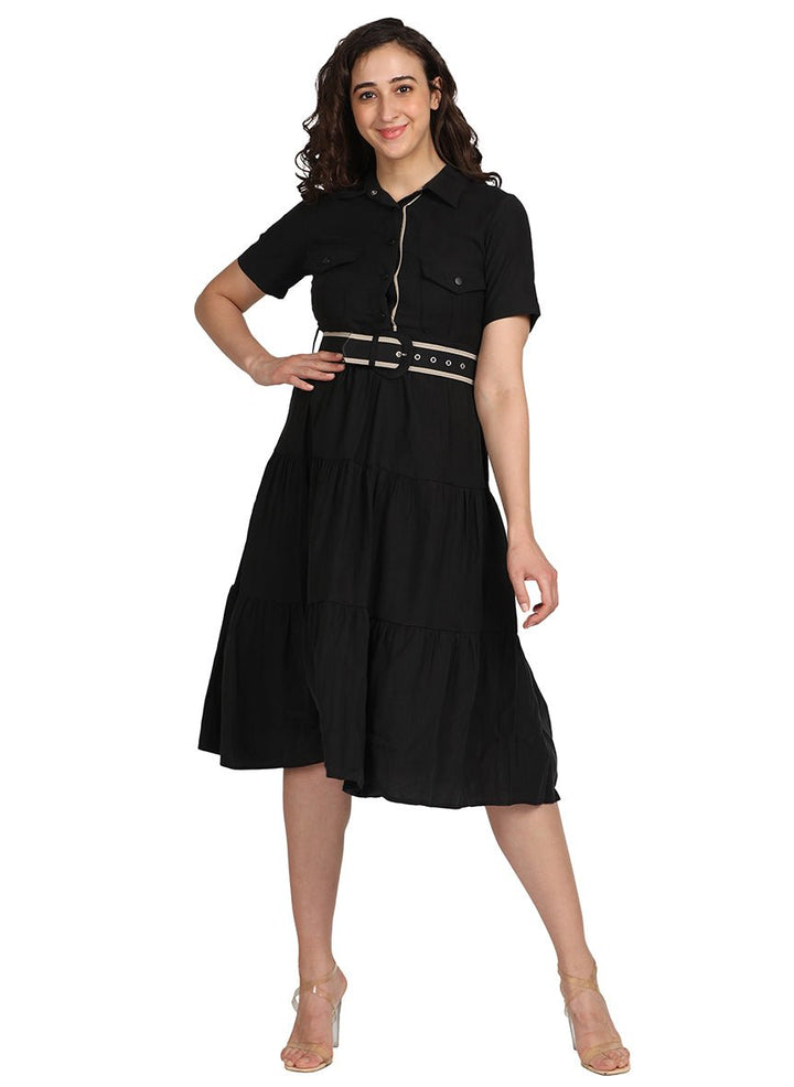 BLACK CASUAL DRESS WITH BELT