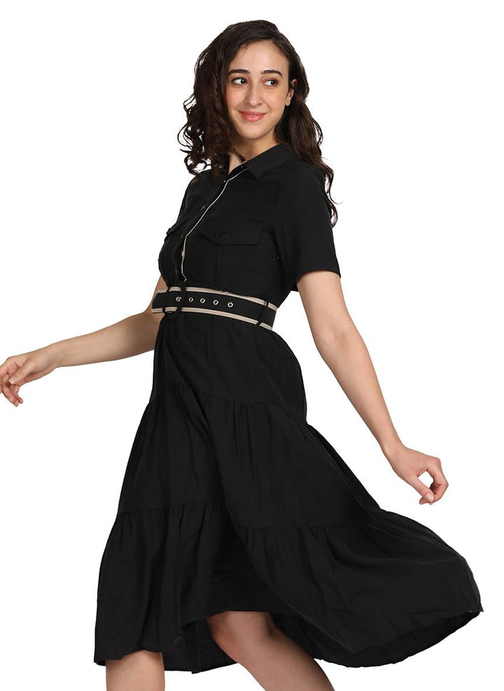 BLACK CASUAL DRESS WITH BELT