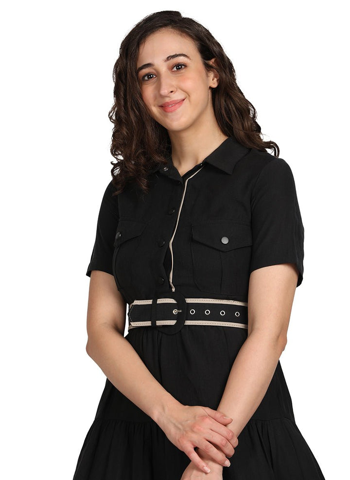 BLACK CASUAL DRESS WITH BELT