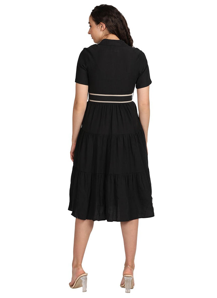 BLACK CASUAL DRESS WITH BELT