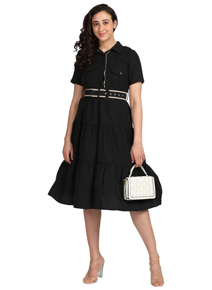 BLACK CASUAL DRESS WITH BELT