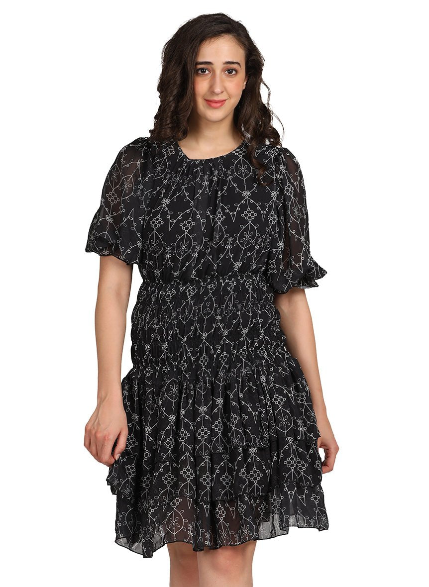 Black chiffon frill dress