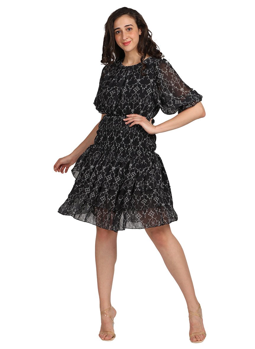 Black chiffon frill dress