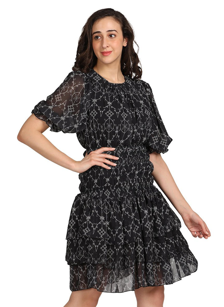 Black chiffon frill dress