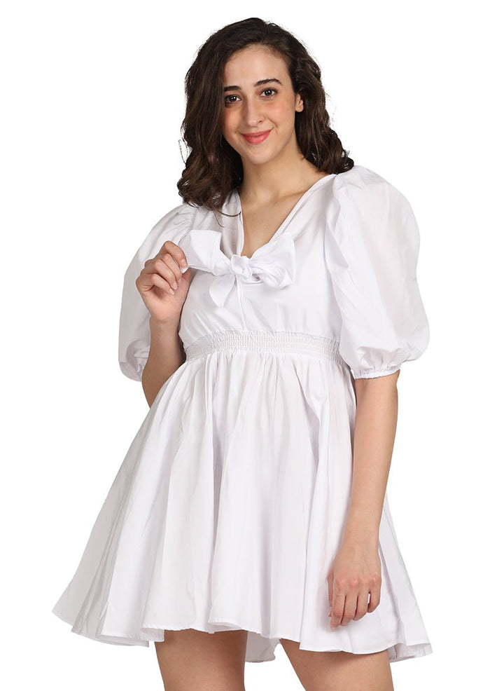 WHITE RUFFLE MINI DRESS