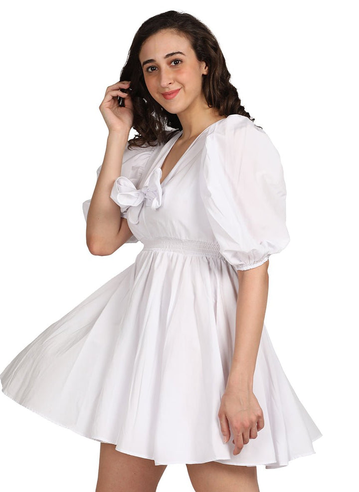 WHITE RUFFLE MINI DRESS