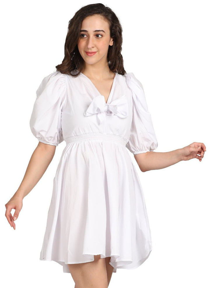 WHITE RUFFLE MINI DRESS