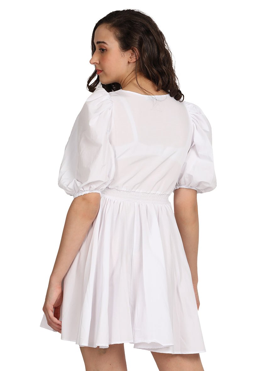 WHITE RUFFLE MINI DRESS