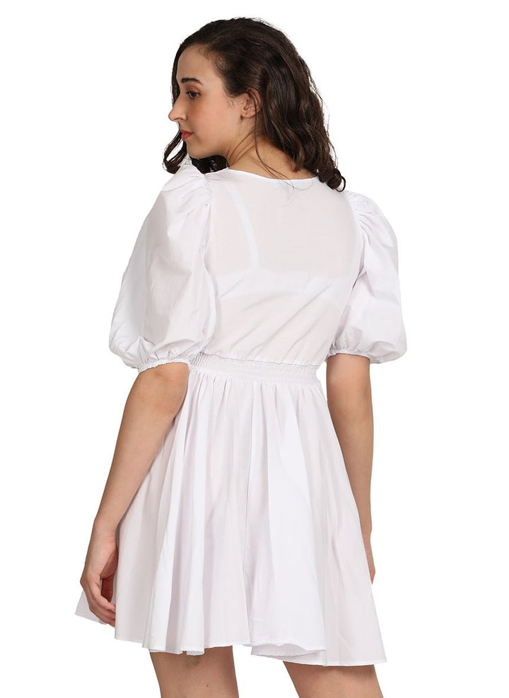 WHITE RUFFLE MINI DRESS