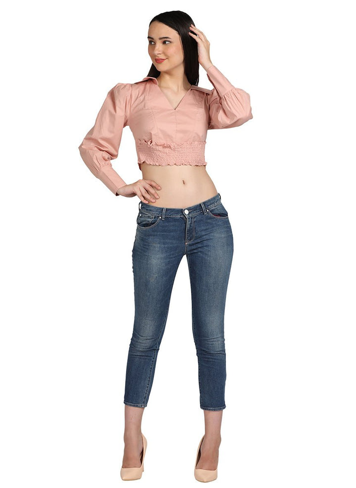 PRINCESS SLEEVES BUTTON  CROP TOP