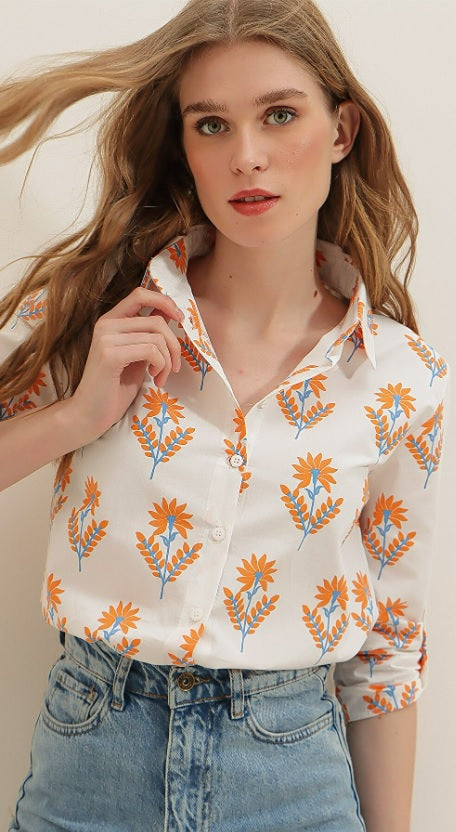 Floral print with buttons shirt