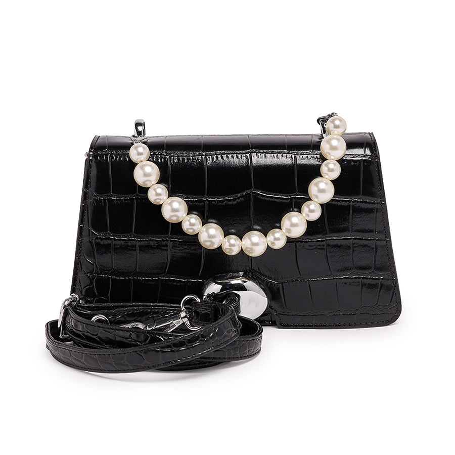 Pearl handle sling bag (Black)