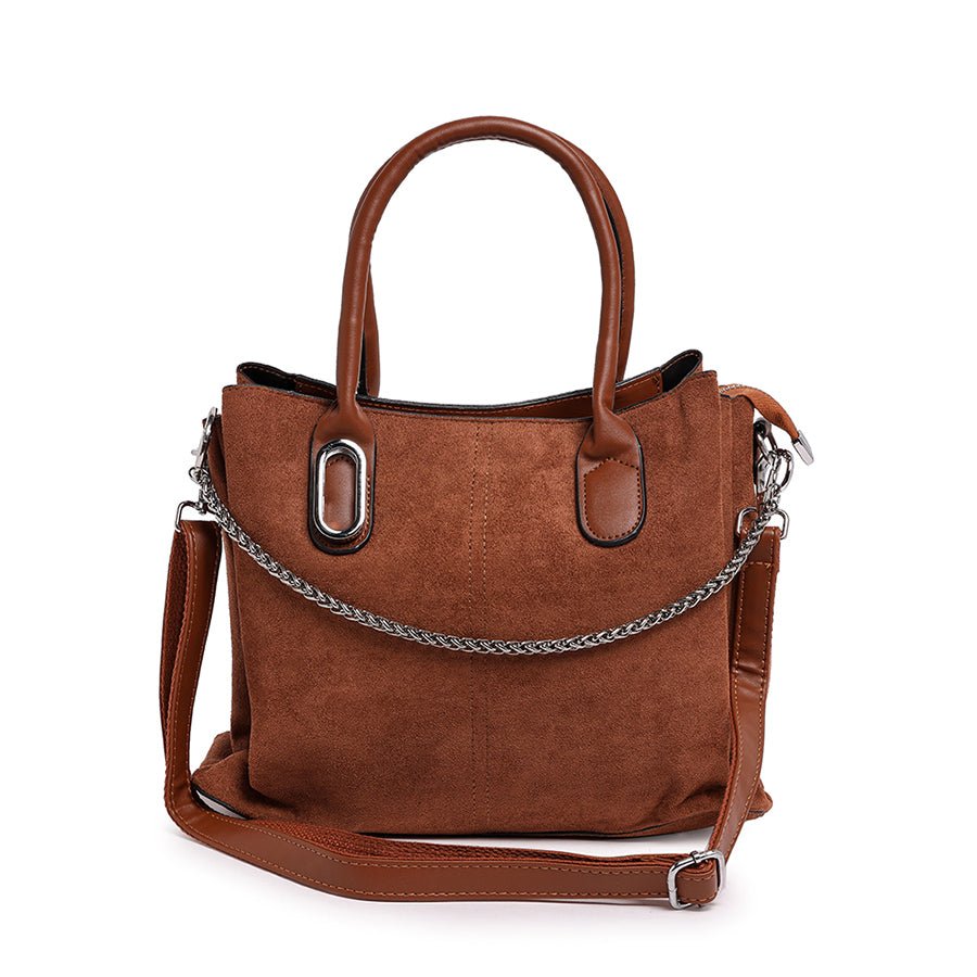 Velvet Feel Handbag (Camel brown)
