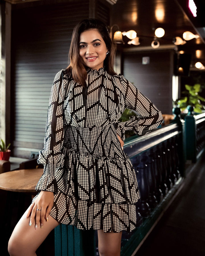 Black dotted georgette dress