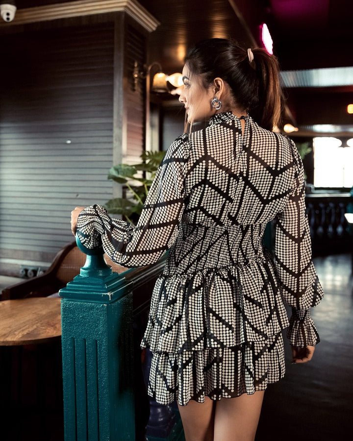 Black dotted georgette dress