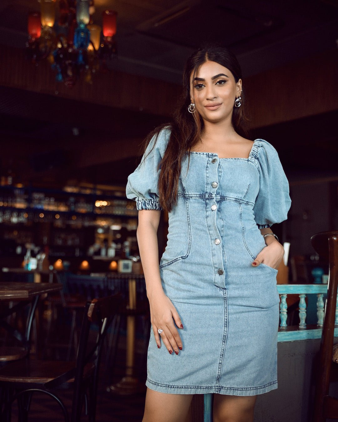 Two Pockets Button Jeans Dress