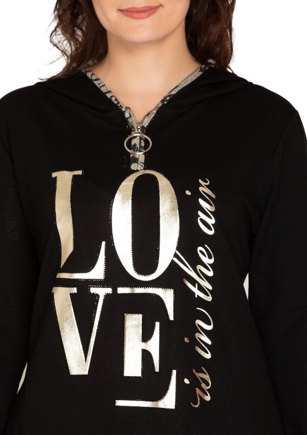 Black sweatshirt letter pattern