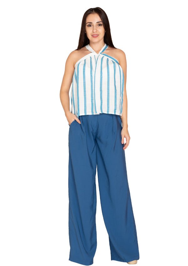 White and blue strip top