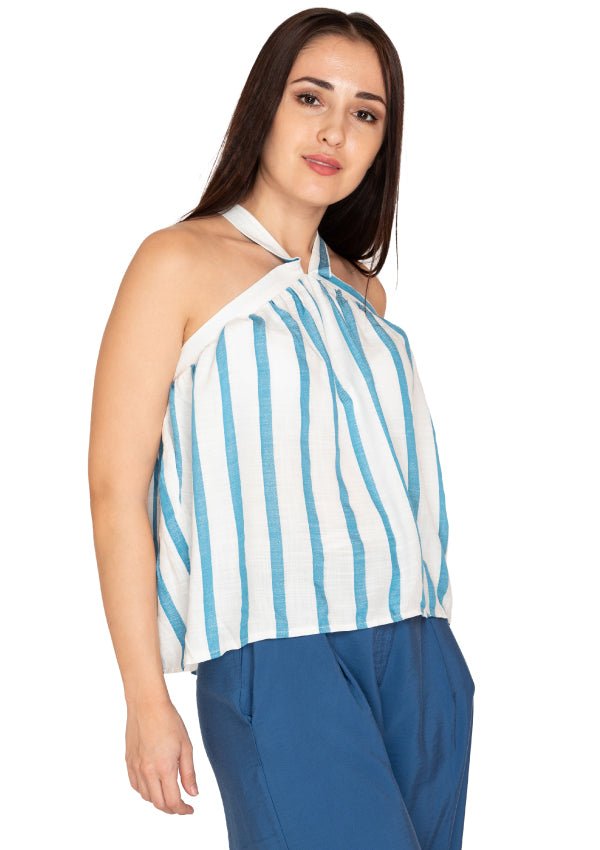 White and blue strip top