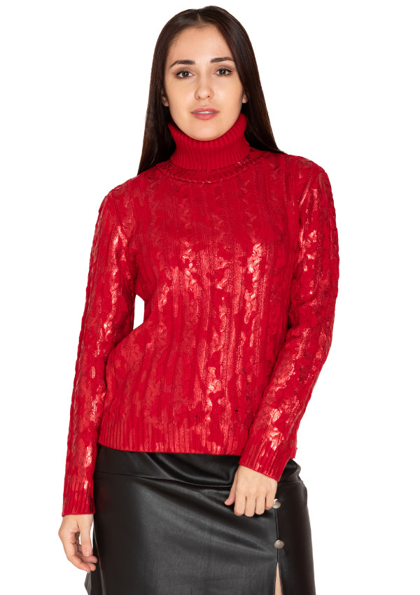 Red shimmer top