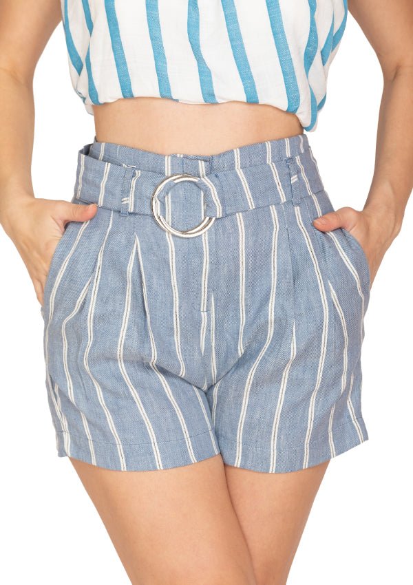 LIGHT BLUE STIP SHORTS